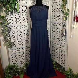 LITTLE MISTRESS NICE NAVY BLUE RUCHED & GEMMED SLEEVELESS FORMAL PROM MOM DRESS